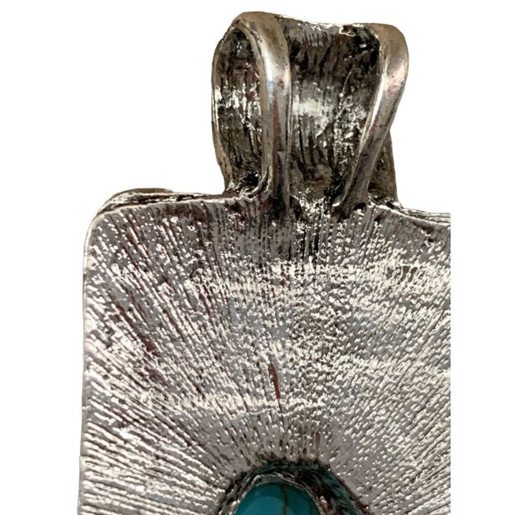 Brighton Style Silver Tone Rectangular Pendant With Turquoise Colored Stone - Picture 3 of 3